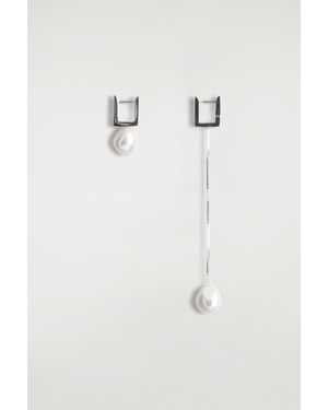 COS Mismatched Rectangular Pearl Drop Earrings - White