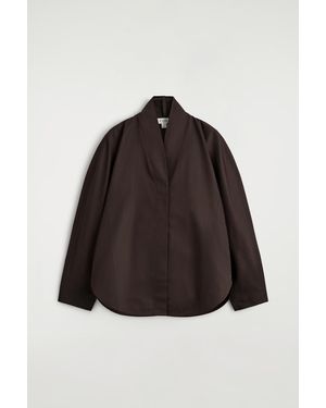 COS Shawl-Collar Cotton Blouse - Brown