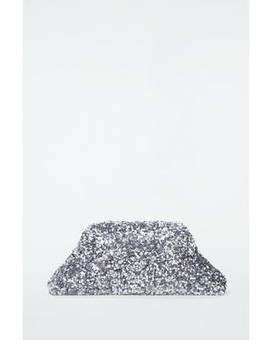COS Oversized Sequined Framed Clutch Bag - White