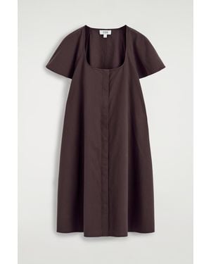 COS Fluted-Sleeve Cotton Mini Dress - Purple