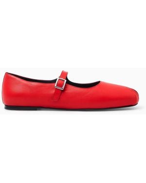 COS Ballerinas Aus Leder Mit Falten Vorne - Rot