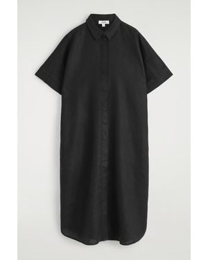 COS Linen Midi Shirt Dress - Black