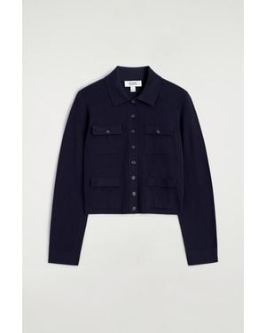 COS Knitted Cotton Cardigan With Pocket Detail - Blue