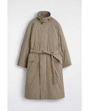 COS Padded Belted Funnel-Neck Long Coat - Natural