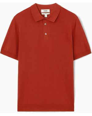 COS Slim Knitted Silk Polo Shirt - Red