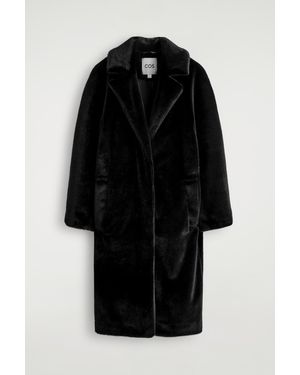 COS Fur-Effect Long Coat - Black