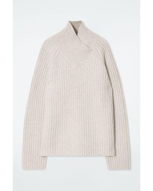 COS Wrap-collar Pure Cashmere Sweater - White