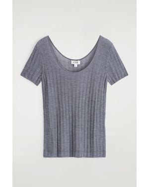 COS Ribbed-Knit Silk T-Shirt - Grey