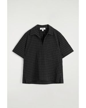 COS Open-Collar Checked Cotton Shirt - Black