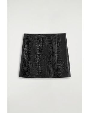 COS Croc-Effect Leather Mini Wrap Skirt - Black