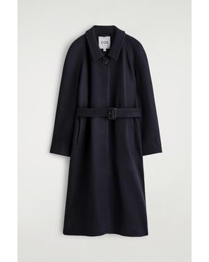 COS Wool-Blend Long Trench Coat - Blue