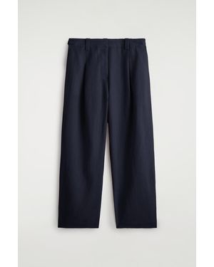 COS Buckle-Detail Linen Balloon-Leg Pants - Blue