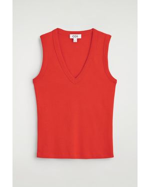 COS Cotton V-Neck Tank Top - Red