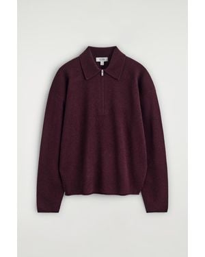 COS Merino Wool-Yak Zip-Up Polo Shirt - Purple