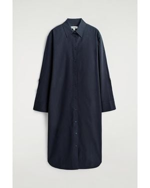 COS Curved-Sleeve Cotton Midi Shirt Dress - Blue
