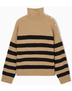 COS Button-embellished Striped Wool Jumper - Natural