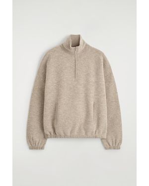 COS Boiled Merino Wool Zip-Up Sweater - Natural