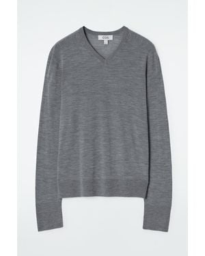 COS Merino Wool V-neck Sweater - Gray