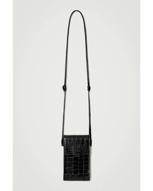 COS Croc-Effect Leather Crossbody Phone Pouch - White