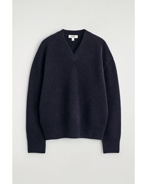 COS Rounded Wool V-Neck Sweater - Blue