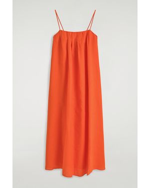 COS Pleated Linen Maxi Dress - Orange