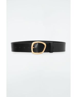 COS Asymmetric-buckle Leather Belt - Black