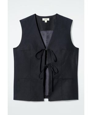 COS Linen-Blend Tie-Front Waistcoat - Black
