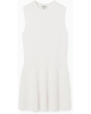 COS Ribbed-knit Dropped-waist Mini Dress - White