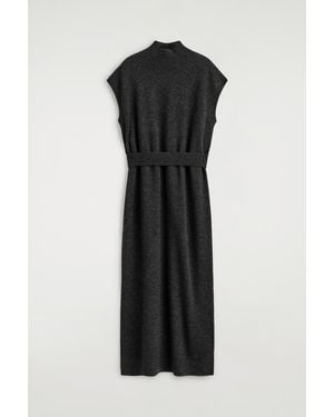COS Belt-Detail Merino Wool Mock-Neck Dress - Black