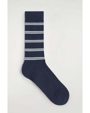 COS Striped Ribbed Cotton Socks - Blue