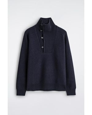 COS Panelled Merino Wool Mock-Neck Jumper - Blue