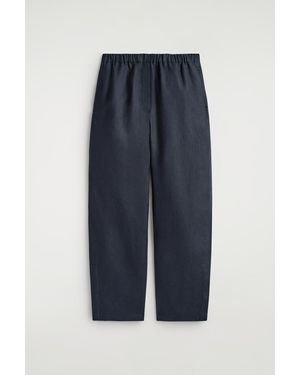 COS Elasticated Linen Barrel-Leg Trousers - Blue