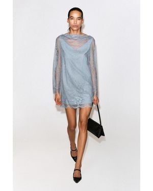 COS Minikleid Mit U-Boot-Ausschnitt Und Spitze - Blau