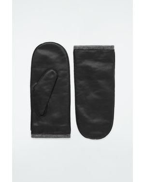 COS Cashmere-lined Leather Mittens - Black