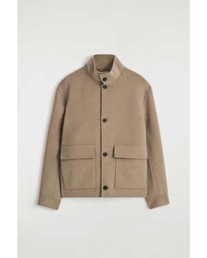 COS Double-Faced Wool Mock Neck Jacket - Natural
