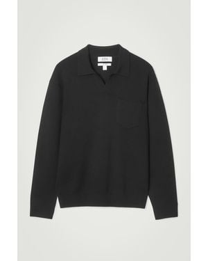 COS Knitted Wool Long-sleeved Polo Shirt - Black
