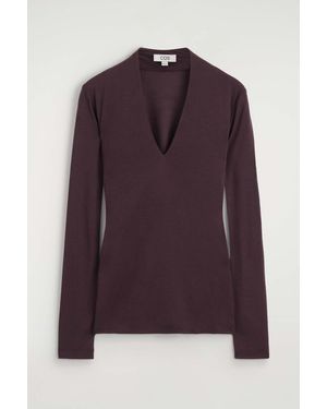 COS Draped Jersey V-Neck Top - Purple