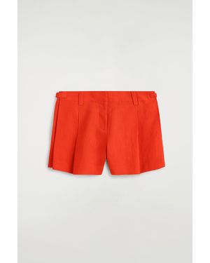 COS Pleated Belted Linen Shorts - Red