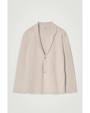 COS Knitted Linen Single-breasted Blazer - Natural