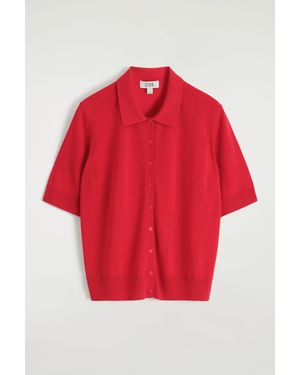 COS Merino Wool-Blend Polo Cardigan - Red