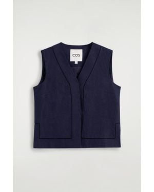 COS Embroidered-Detail Linen Waistcoat - Blue