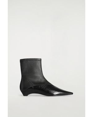 COS Panelled Pointed Leather Wedge Ankle Boots - White