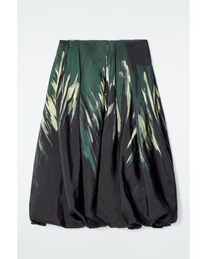 COS Printed Bubble-Hem Midi Skirt - Green