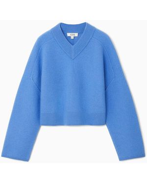 COS Verkürzter Wollpullover Mit V-ausschnitt - Blau