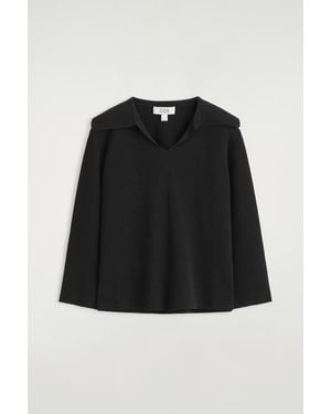 COS Double-Knit Open-Collar Sweater - Black