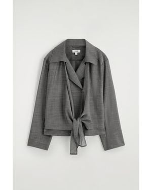 COS Tie-Front Wool-Ramie Shirt - Grey