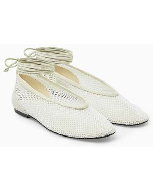 COS Leather-trimmed Mesh Ballet Flats - White