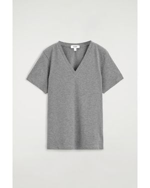 COS Cotton V-Neck T-Shirt - Gray