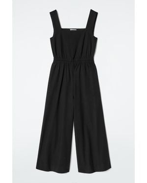 COS Open-Back Seersucker Wide-Leg Jumpsuit - Black