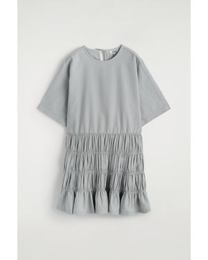 COS Smocked Seersucker Mini Dress - Gray